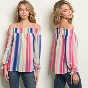 Multicolor Off-Shoulder Striped Women's Top